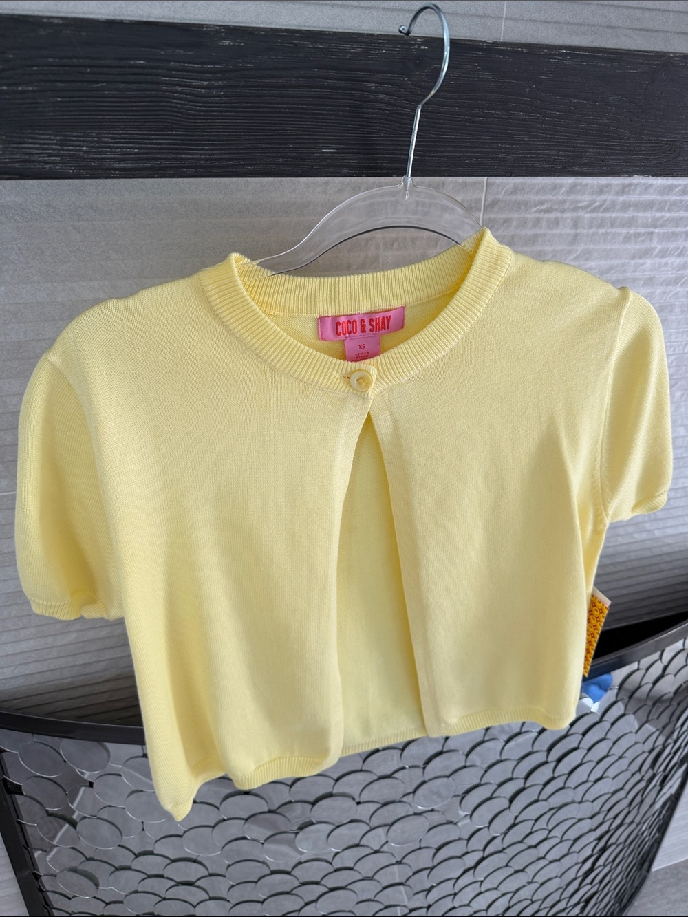 Coco & Shay Pale Yellow Short Sleeve Cropped Cardigan